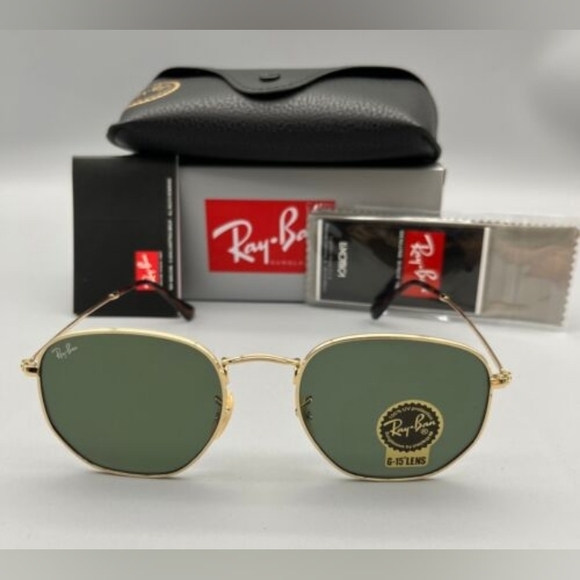 Ray Ban Hexagonal Green G15 Lenses RB3548N Gold Frame - Picture 8 of 14